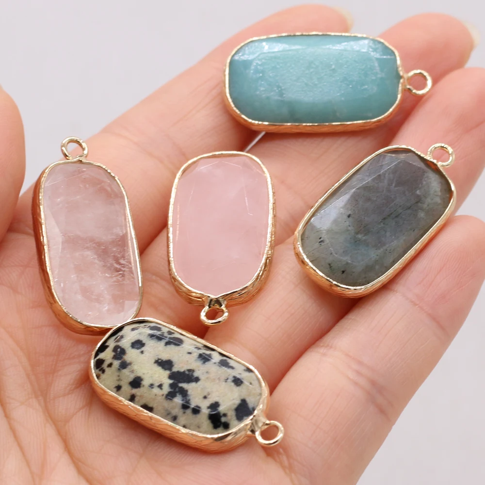 

yachu Natural Semi-precious Stone Rectangular Gilded Faceted Pendant for Making DIY Jewelry Necklace Size 15x30mm Gift 3pcs