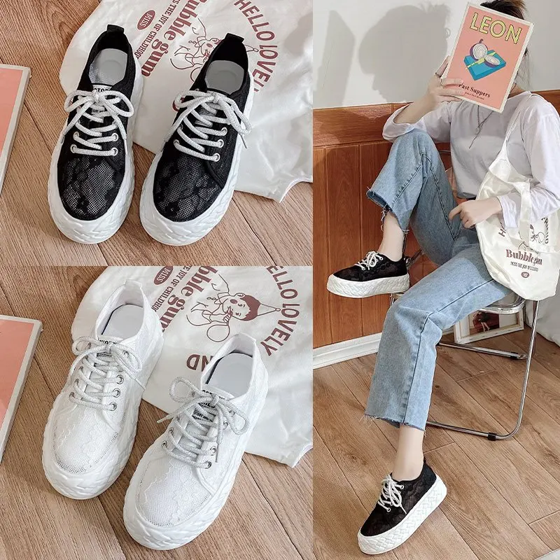 

Women's Shoes 2021 Summer New Thick-soled Platform Shoes Increase Shoes Women's Casual Shoes Single Shoes White Shoes Mesh Mesh