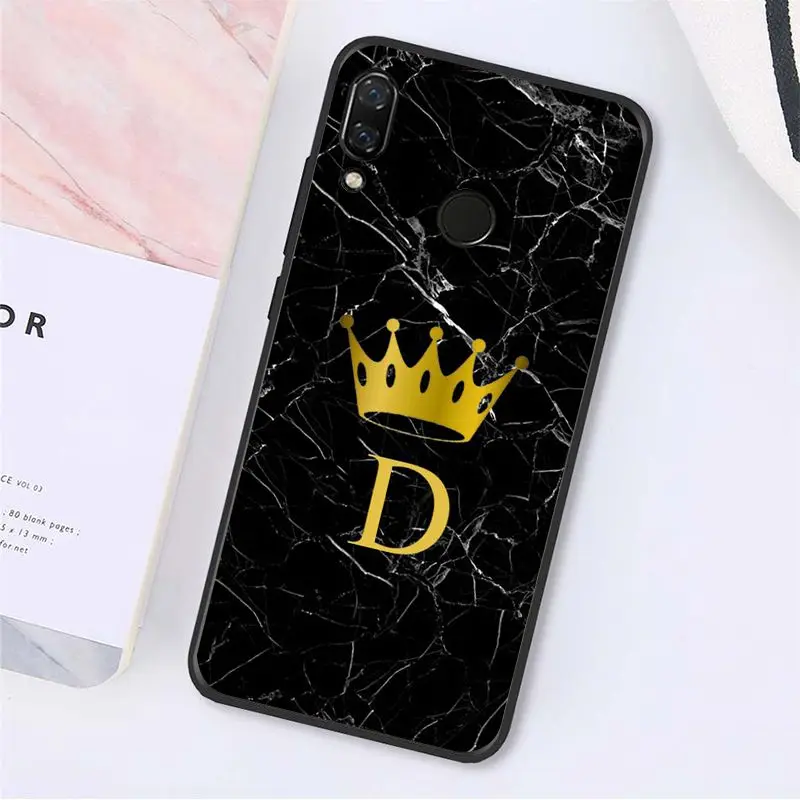 Yinuoda Custom name Letter Monogram Black Marble crown Phone Case for Xiaomi Redmi Note 7 8T Redmi 5plus 6A Note8 4X Note8Pro