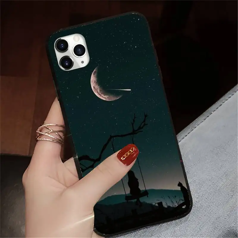 

white moon stars space starry sky Phone Case for iPhone 11 12 mini pro XS MAX 8 7 6 6S Plus X 5S SE 2020 XR luxury shell funda