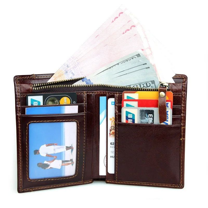 Мужские кошельки MJ Винтажный Мужской кошелек из натуральной кожи с двойной