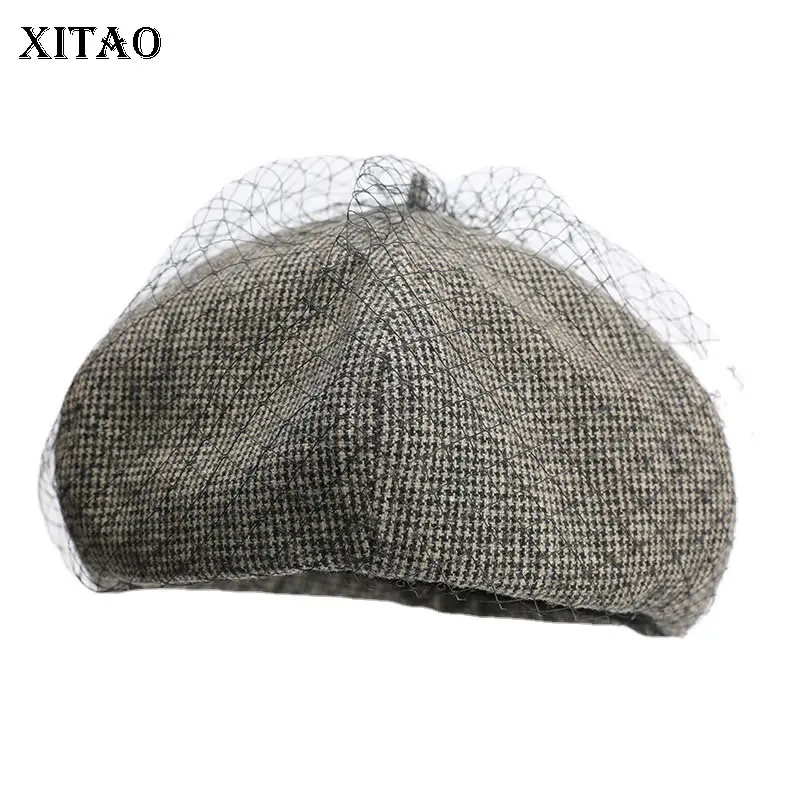 

Берет художника XITAO для женщин, винтажный берет в черно-белую клетку, в стиле пэчворк, Повседневная теплая шапка для осени и зимы, GWJ1723