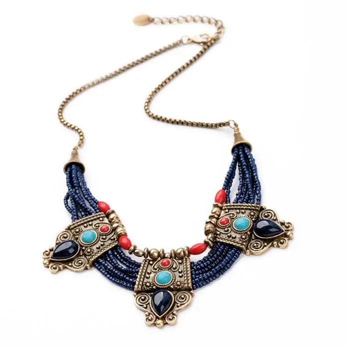 

New Arrival Rhinestone Zinc Alloy Hot Sale Beads Vintage Necklace Exaggerated Multi-layer Necklace