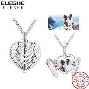 ELESHE для студийной съемки под заказ с подвеской в виде сердца из стерлингового серебра 925 толстовка с капюшоном, надписью Angel и принтом крылышки ожерелье для женщин Свадебные украшения подарок на Новый год