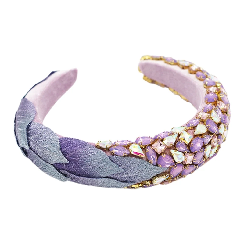 

Baroque Colorful Geometric Crystal Headband Charm Flannel Leaves Thick Hair Band