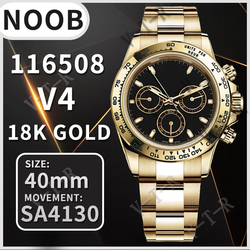 

Men's Automatic Mechanical Watch 40MM Daytona 116508 YG Noob 1:1 Best Edition 904L SS Case and Bracelet Black Dial SA4130 V4
