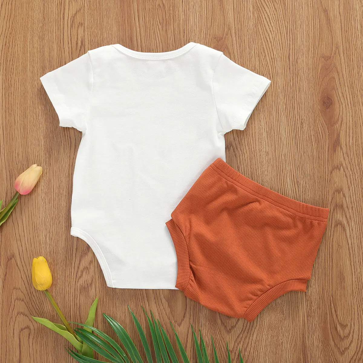 Baby Girls Outfits 2-Piece Set Summer Fashion Letter Print Short Sleeve Jumpsuit High Waist Brown Shorts | Мать и ребенок