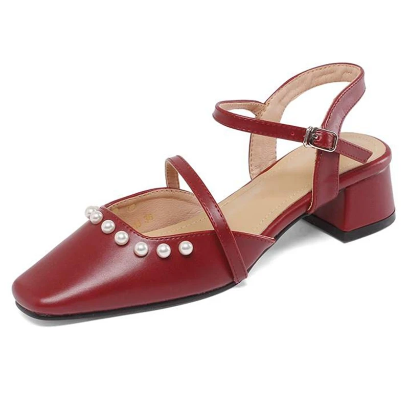 Натуральная кожа с квадратным носком на среднем каблуке отделкой из бусин