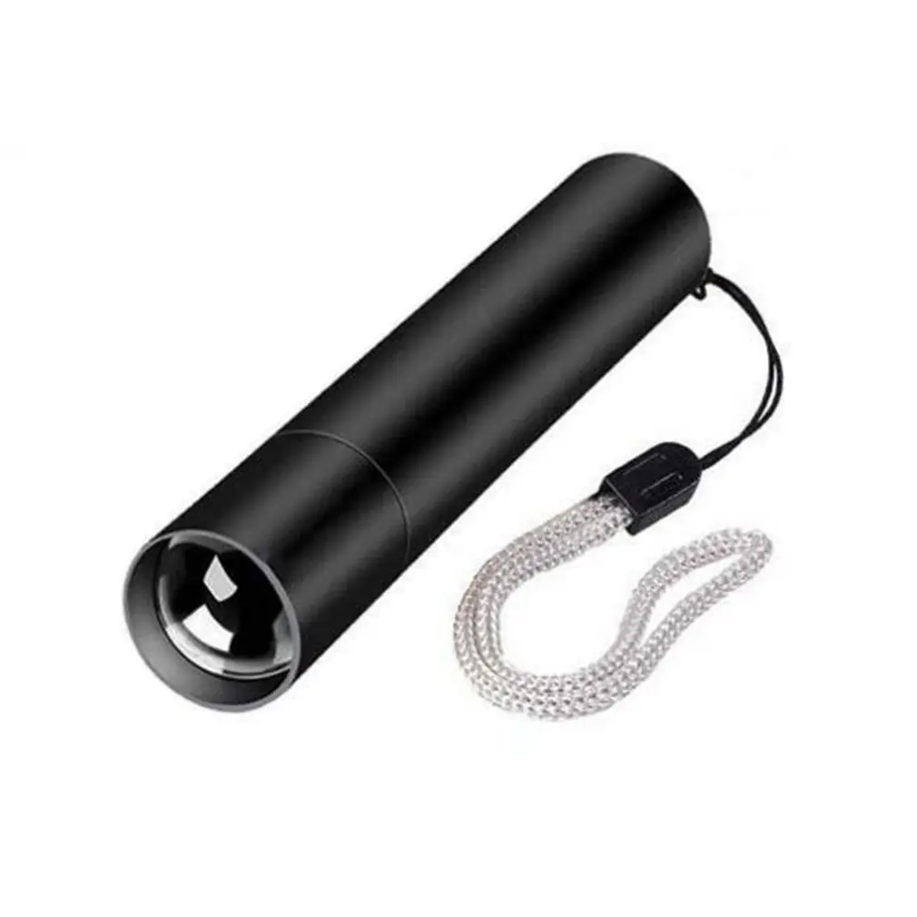 

Фонарик с мощсветильник светом, мини-фонарик с зарядкой от USB, маленький портативный черный фонарь + задний ремешок + USB-кабель