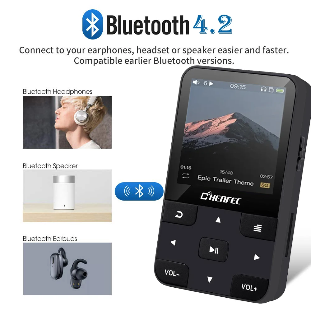 MP3 плеер с зажимом 16 ГБ и Bluetooth 4 2 портативный спортивный мини музыкальный без