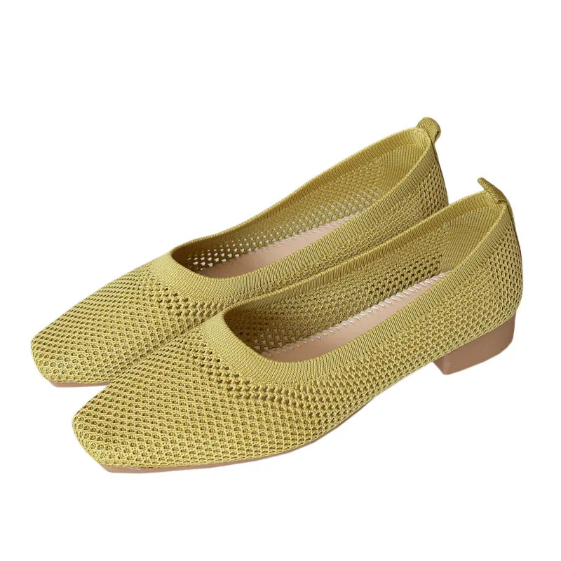 

Ballet Flats Shoes Square Toe Soft Buttom Peas Shoes Women Summer 2021 Shallow Breathable Woven Grandma Pregnant Woman Shoes