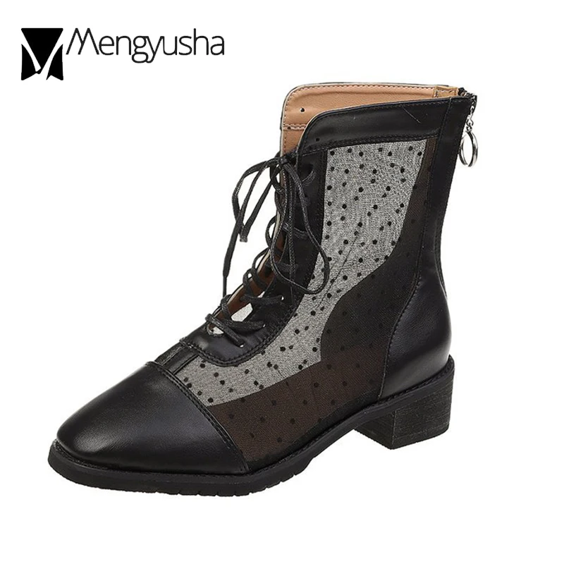 Короткие ботинки на шнуровке Сезон зима 2019 Модные дышащие ботильоны молнии с