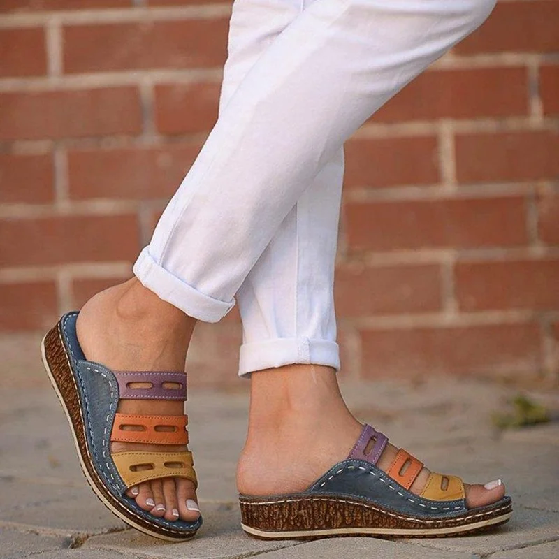 

Women shoes Three Color Slippers Beach Wedge Ladies Sandals Slip On Thick Bottom Retro Female Slippers women sandals