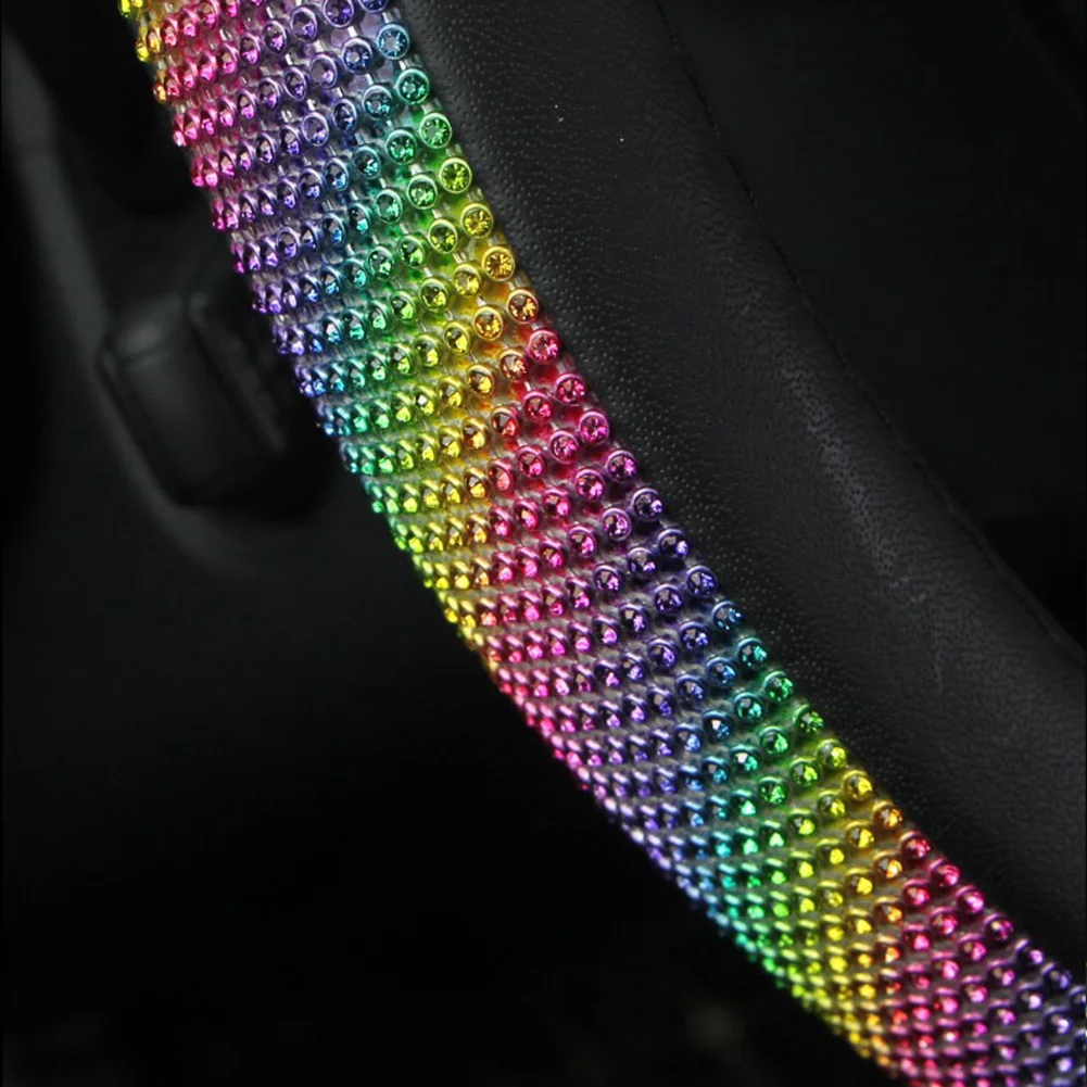 

Leather Car Steering Wheel Cover 38cm Glitter Rhinestone For Girl Lady Interior Accessories For Dropshipping Fast Delivery , CSV