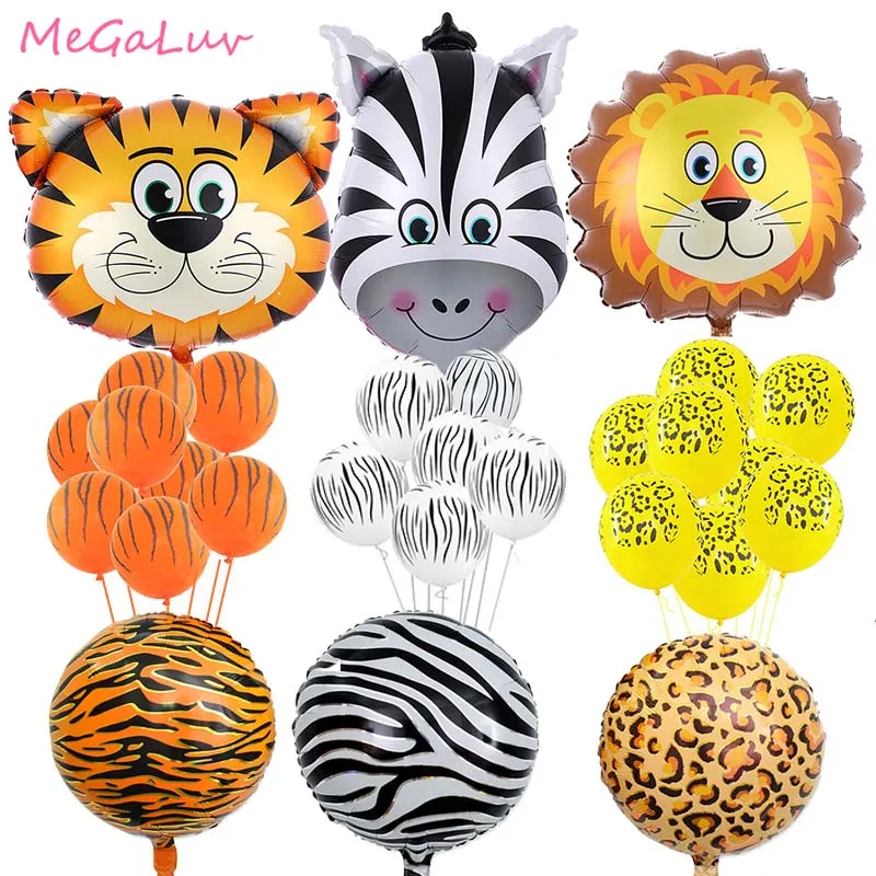

Jungle Safari Birthday Decor Animal Tiger Lion Monkey Zebra Giraffe Cow Air Helium Balloons Wild One Zoo Theme Party Supplies