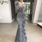 Платье женское вечернее кружевное с V-образным вырезом, Элегантное длинное формальное, Турция, с перьями, для выпускного вечера, 2020