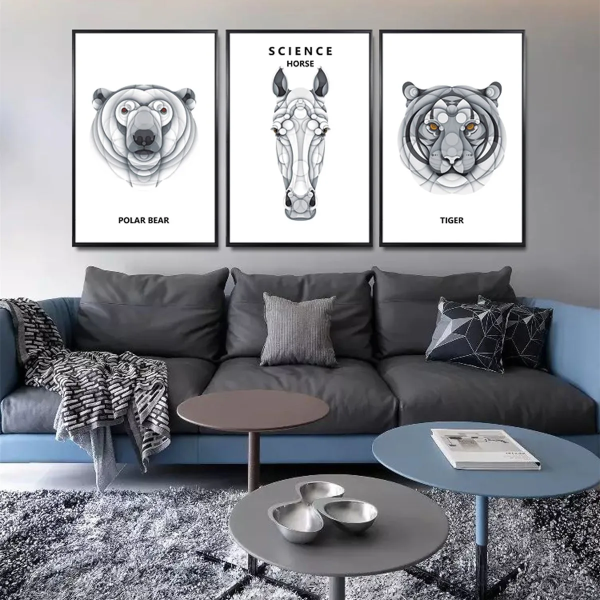 Nordic Polar Bear Horse Tiger Head Sculpture Canvas Poster Animal Picture Wall Home Art Decor | Дом и сад