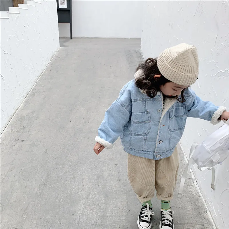 2019 г. Новинка зимняя повседневная утепленная джинсовая куртка в Корейском стиле