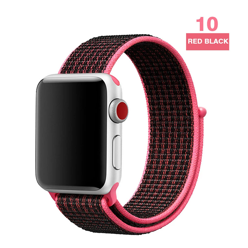 Red Black Ремешок для наручных часов Apple Watch серии 3/2/1 38 мм 42 мм мягкий нейлон дышащий сменный ремешок Спортивные петли для наручных часов iwatch серии 4 5 40 мм 44 мм - Цвет ремешка: Red Black