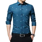 BROWON 2022 новые мужские рубашки с принтом Argyle жаккардовая деловая рубашка для мужчин с длинным рукавом обычный крой нежелезный корейский стиль