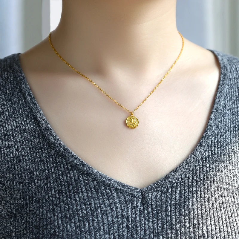 

Zodiac Sign Pendant Necklace For Women Men Gold Neck Chain Round Coin Constellation Scorpio Gemini Pisces Necklace Jewlery 2020