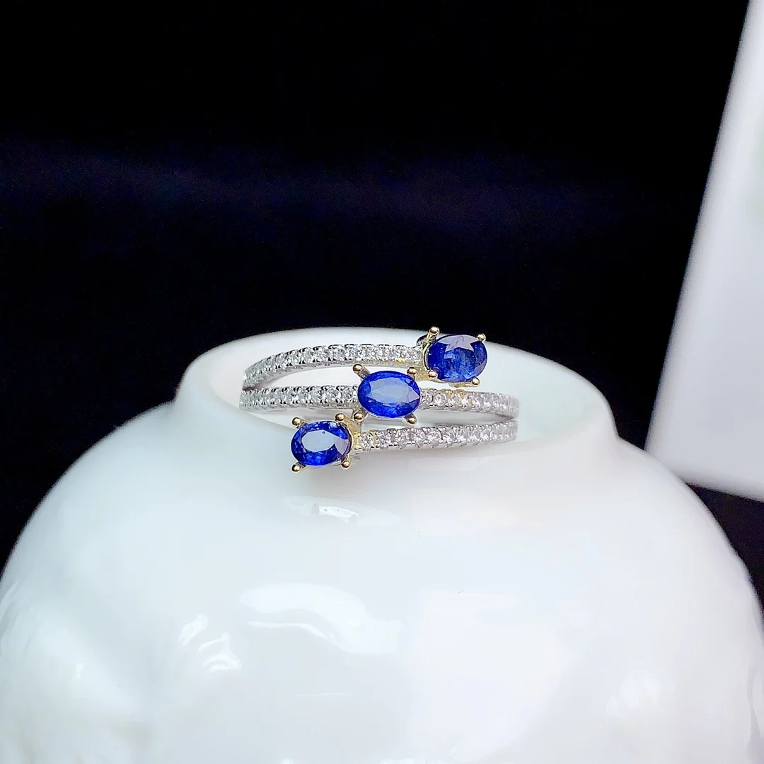 

Shilovem 925 стерлингового серебра настоящий натуральный сапфир, кольца ювелирные украшения обручальные кольца новый подарок на Новый год, 3*4 мм ...