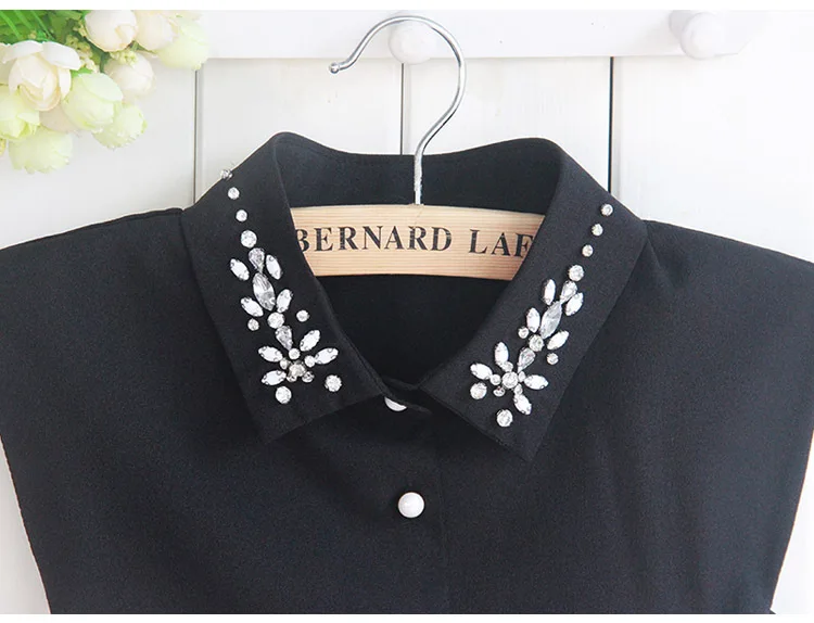 

Women Fake Collar Shirt Beads Detachable Collars Chiffon Lapel Blouse Top Female White Clothes Decor