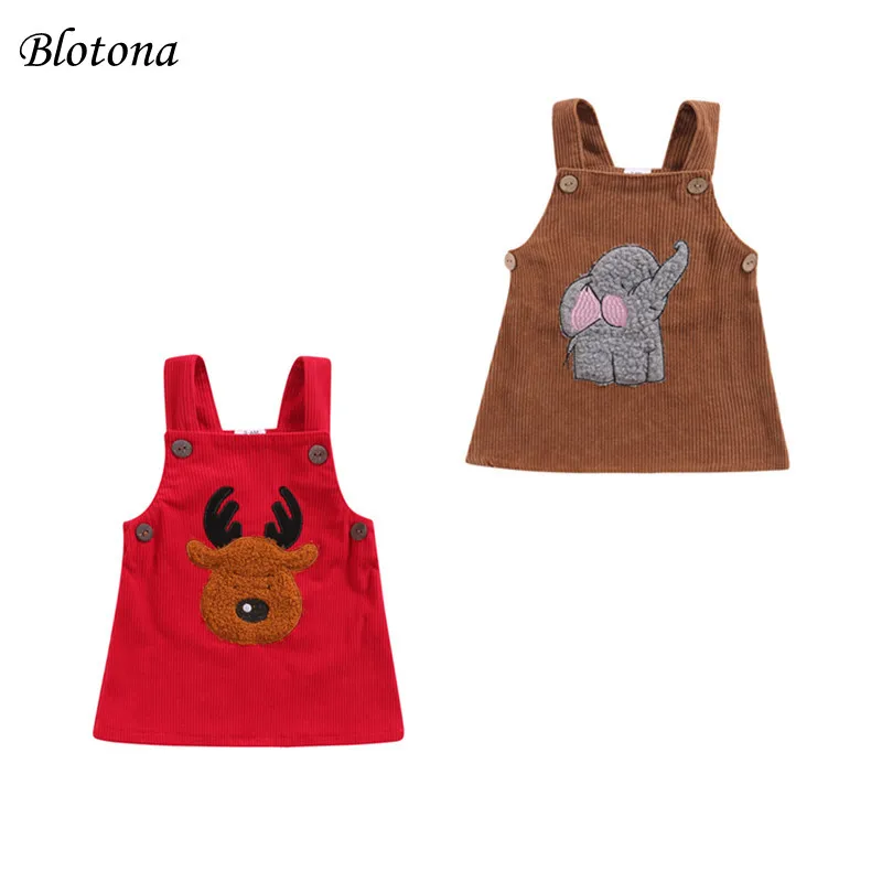 

Рождественское платье на бретельках для маленьких девочек Blotona, повседневные уличные платья средней длины без рукавов с изображением слона...