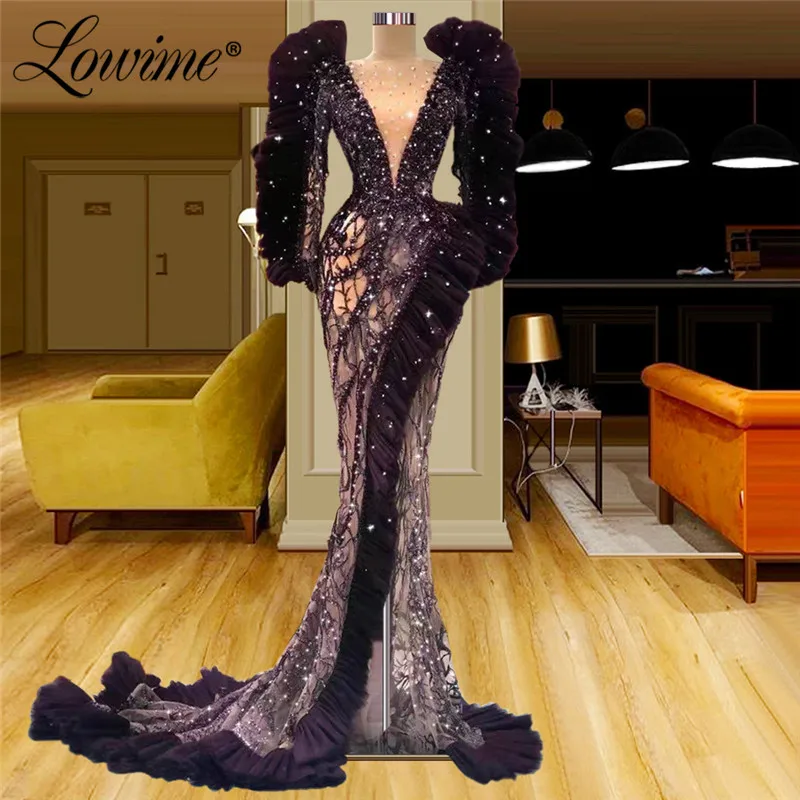 

Purple Mermaid Women Evening Dresses 2021 Plus Size Turkish Long Party Dress Dubai Arabic Illusion Prom Dress Gowns Vestidos