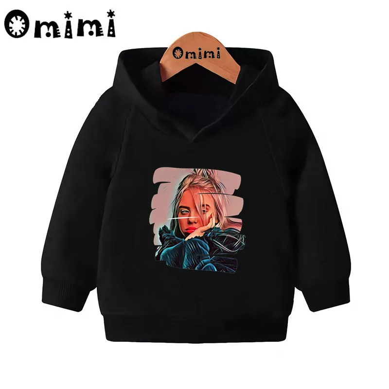 Детские толстовки Billie Eilish в стиле хип-хоп; Детские повседневные толстовки с капюшоном; пуловер для малышей; топы для девочек и мальчиков; осенняя одежда; KMT4545 - Цвет: Black-4545C