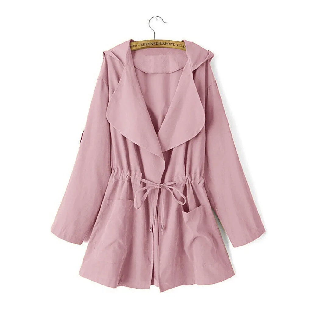 Женское осеннее пальто модное женское с длинным рукавом и карманом на шнурке