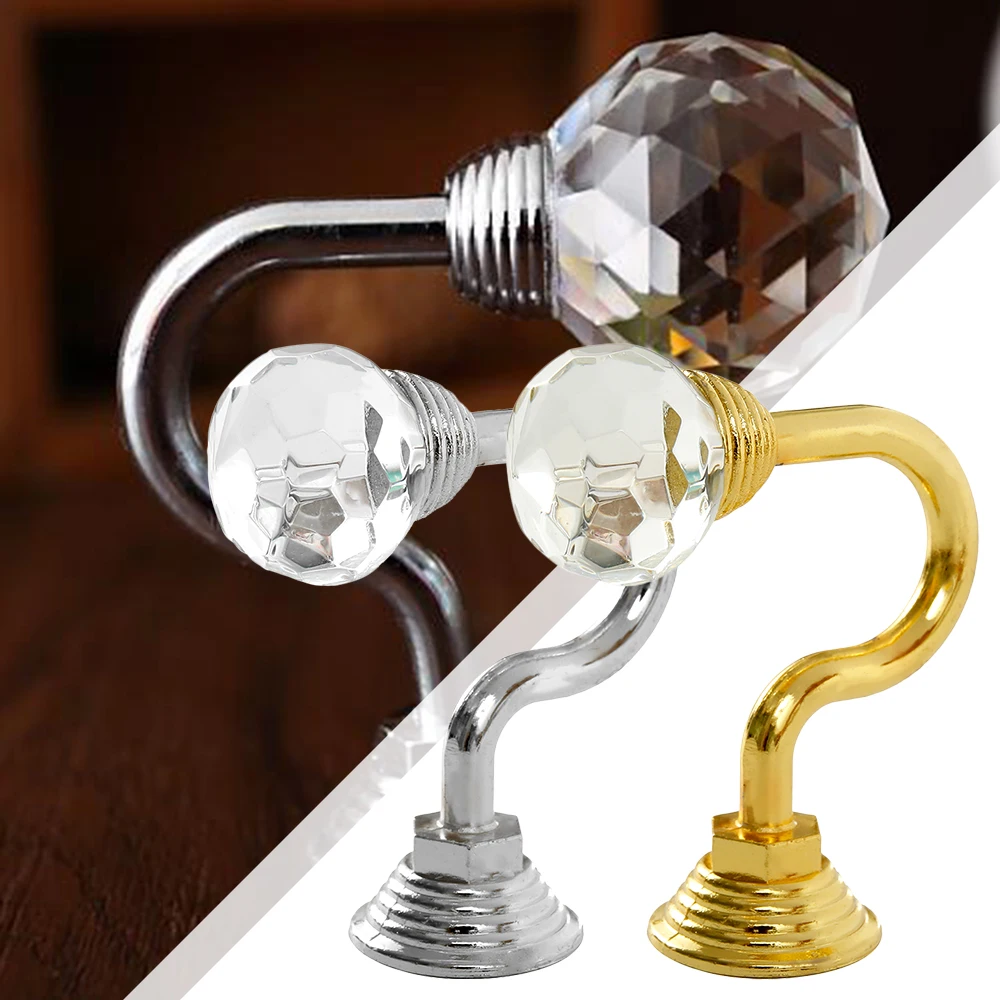 

2pcs Retro Crystal Glass Curtain Holdback Hooks Wall Tie Back Hooks Hanger Holder Drawer Handle Curtain Accessories Hanger Hooks