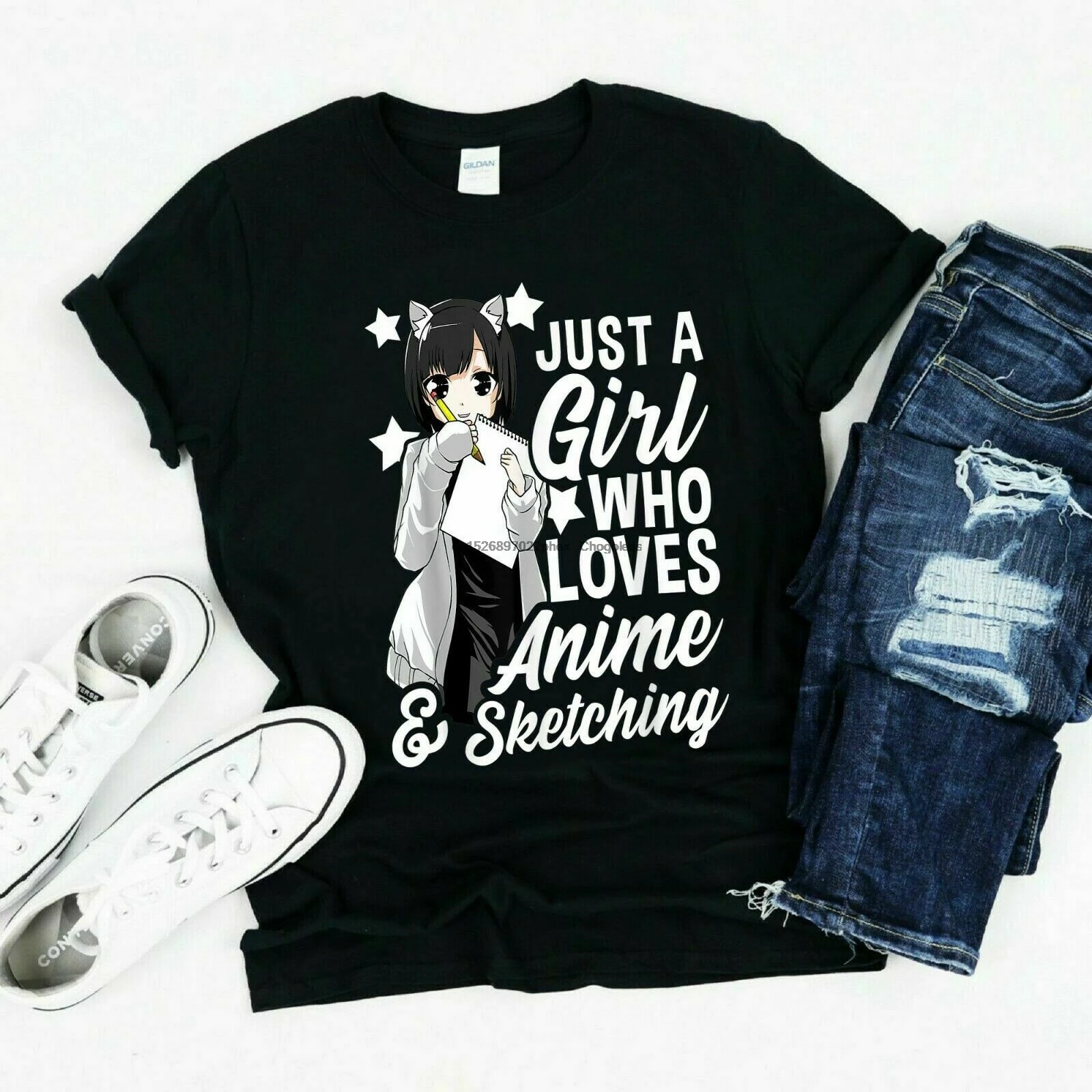 Черная хлопковая Футболка аниме Girl Just a которая любит и унисекс Размеры s