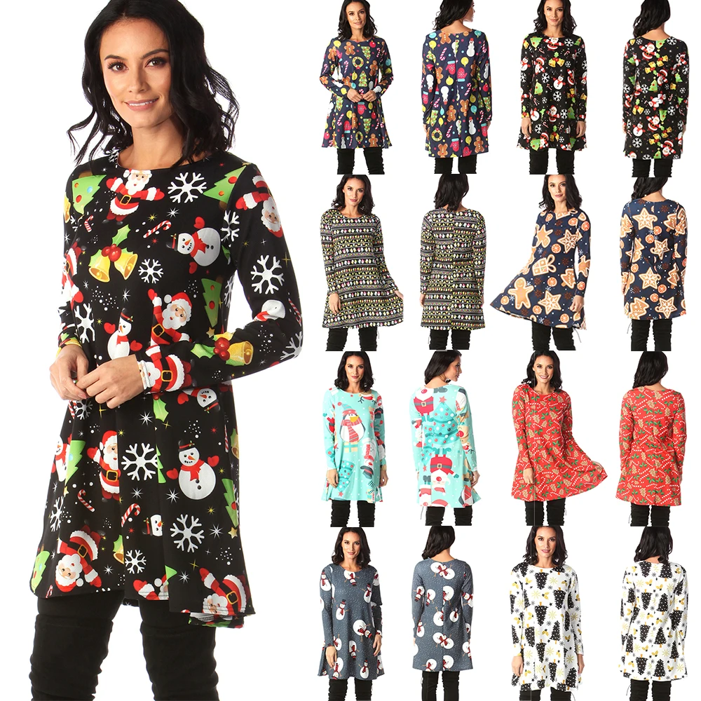 S-5XL размера плюс рождественское платье с длинным рукавом новогоднее Осеннее