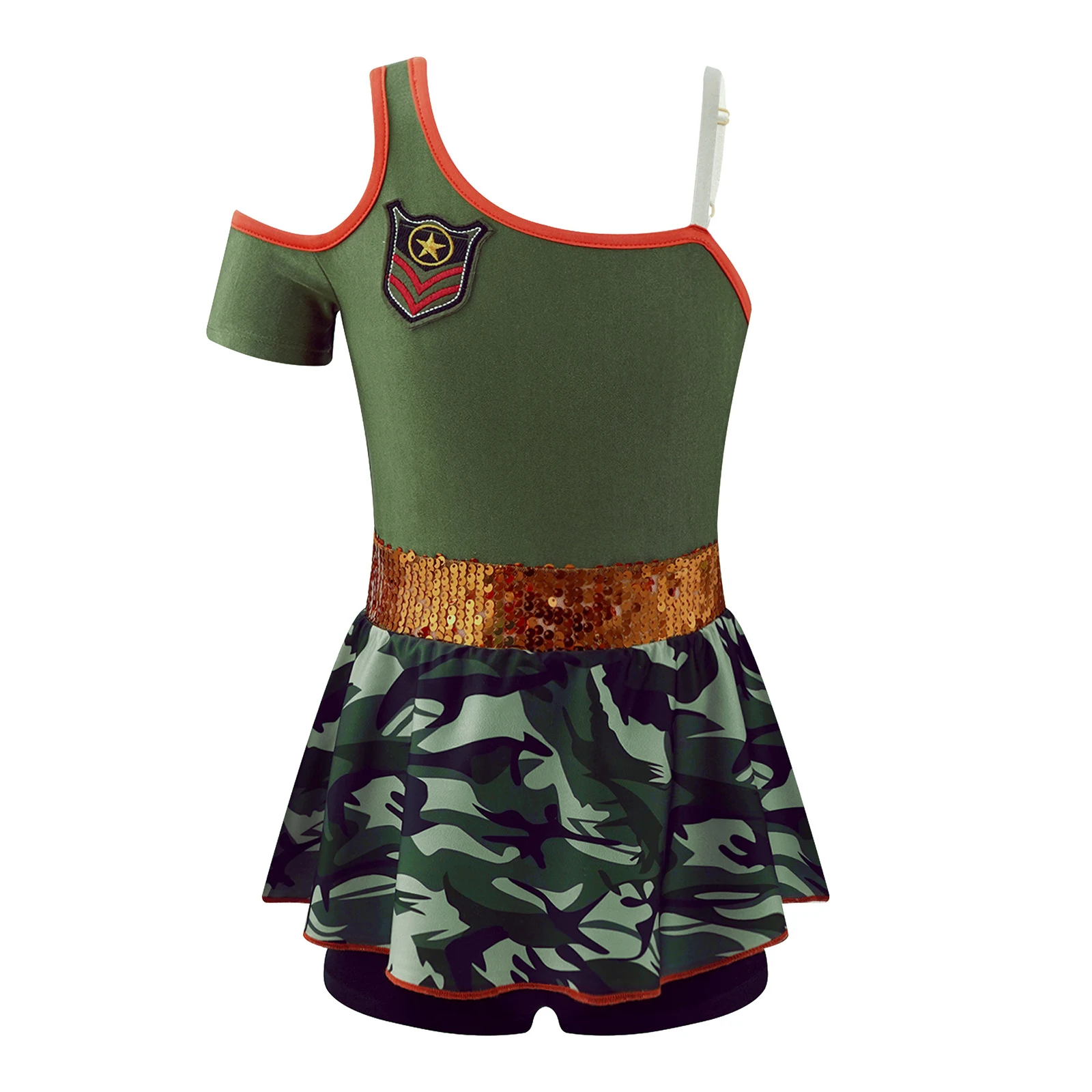 Disfraz de Halloween para ni&ntilde;os y ni&ntilde;as, Mono corto con lentejuelas y estampado de camuflaje para baile y fiesta-0
