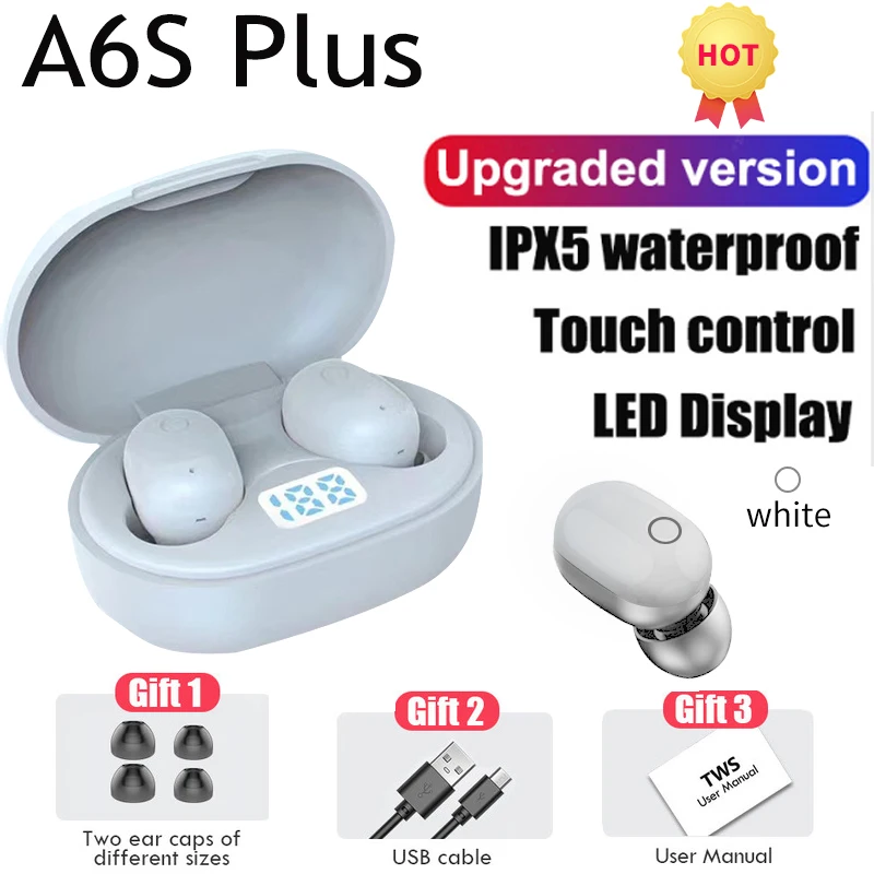 

A6S Plus TWS Wireless Bluetooth 5.0 Earphones A6S Headset In-ear Sports Headphones Mini Earplugs With Microphone For All Phone