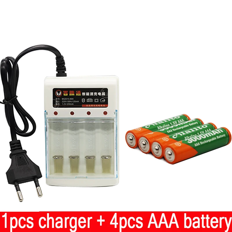 Черный Бренд 3000mah 1,5 V AAA щелочная батарея AAA аккумуляторная батарея для дистанционного управления игрушка Batery дымовая сигнализация с зарядным устройством - Цвет: Черный