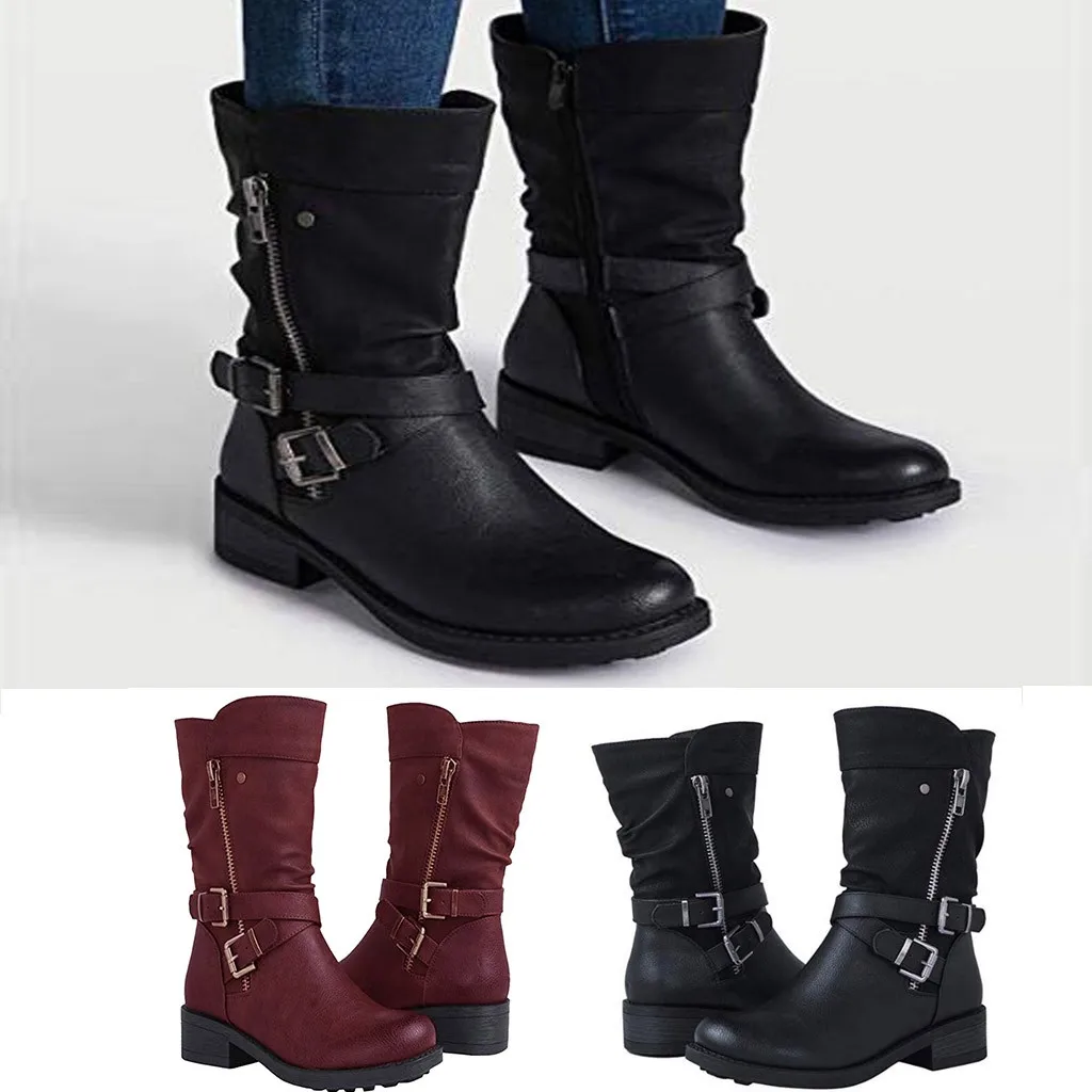 Мотоциклетные ботинки в западном стиле женские зимние панк готические боевые с