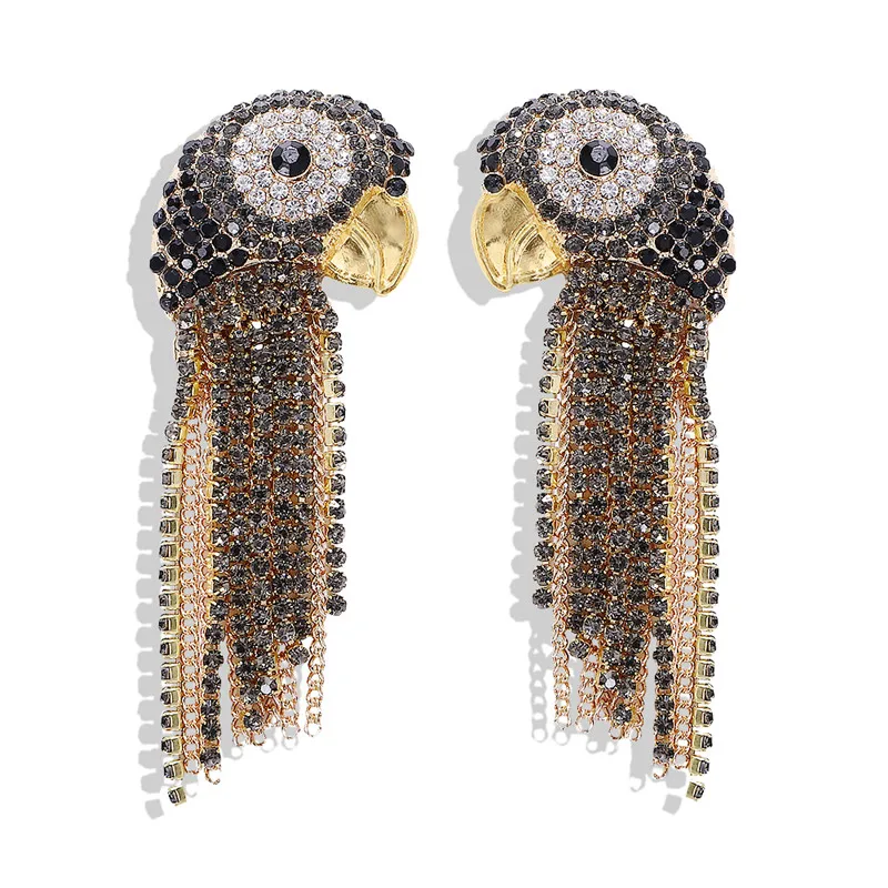 Dvacaman слои кристалл серьги-капли в форме птицы Попугай Стразы Boho большие висячие массивные серьги для женщин Свадебные Макси ювелирные изделия