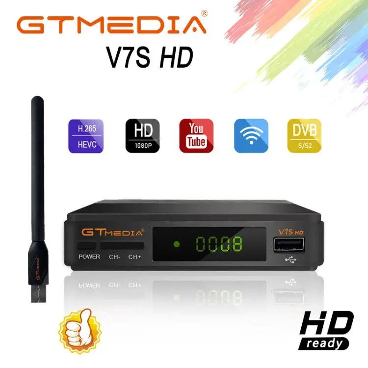 GTmedia V7S hd спутниковый ТВ ресивер Full HD DVB-S2+ USB Wifi рецептор Корабль из Бразилии newcam поддержка Youtube спутниковый декодер
