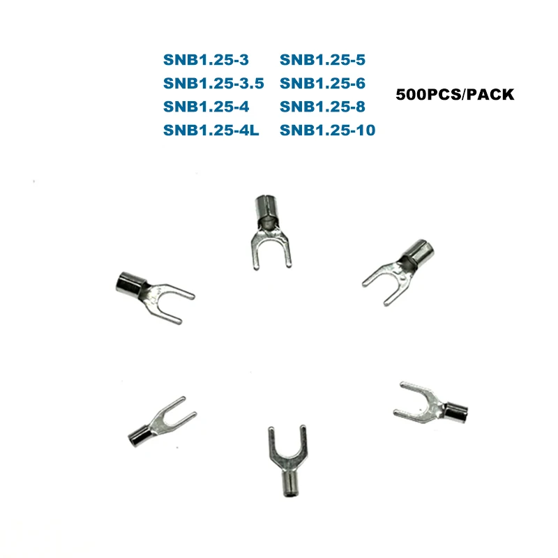 

500Pcs Crimp Terminals Electrical Spade Bare Cord End Wire Connector SNB1.25-3/4/5/6/8/10 Cable Ferrules 0.5-1.5mm2 22-16AWG