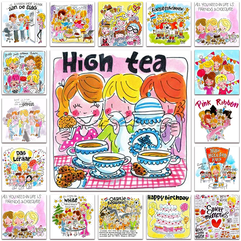 

New 5D Full Square Diamond painting embroidery Cross stitch Cartoon Blond Amsterdam Comic girl Sister family Round mosaic BA07