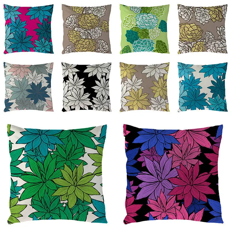 

Colorful Flower Linen Cushion Cover Plant Pattern Decorative Pillowcase Home Sofa Square Pillow Cover 45x45cm 1636