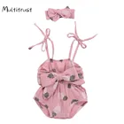 Комбинезоны для маленьких девочек, летние комбинезоны в горошек с бантом и цветочным принтом для новорожденных девочек, повязка на голову, 2 шт., наряды