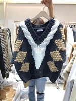 Autumn Winter Knitted Sweater Vest Womens 2020 V-neck Top Short Sleeve Diamond Pattern Short Korean Style Fashion All-match
