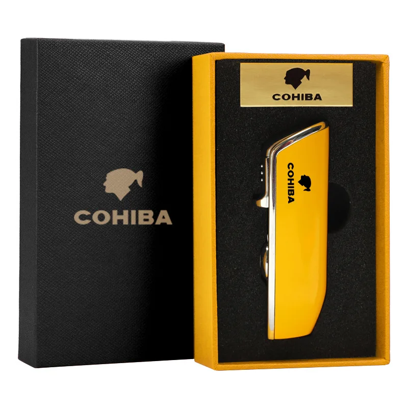 

COHIBA зажигалка для сигар 3 струи пламени газофонарь Бутановая Зажигалка резак острый сигар аксессуары комплект сигар