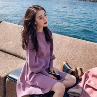 one piece women knitted dress korean elegant long sleeve sweater fashion vintage casual loose dress vestidos 2021 autumn winter