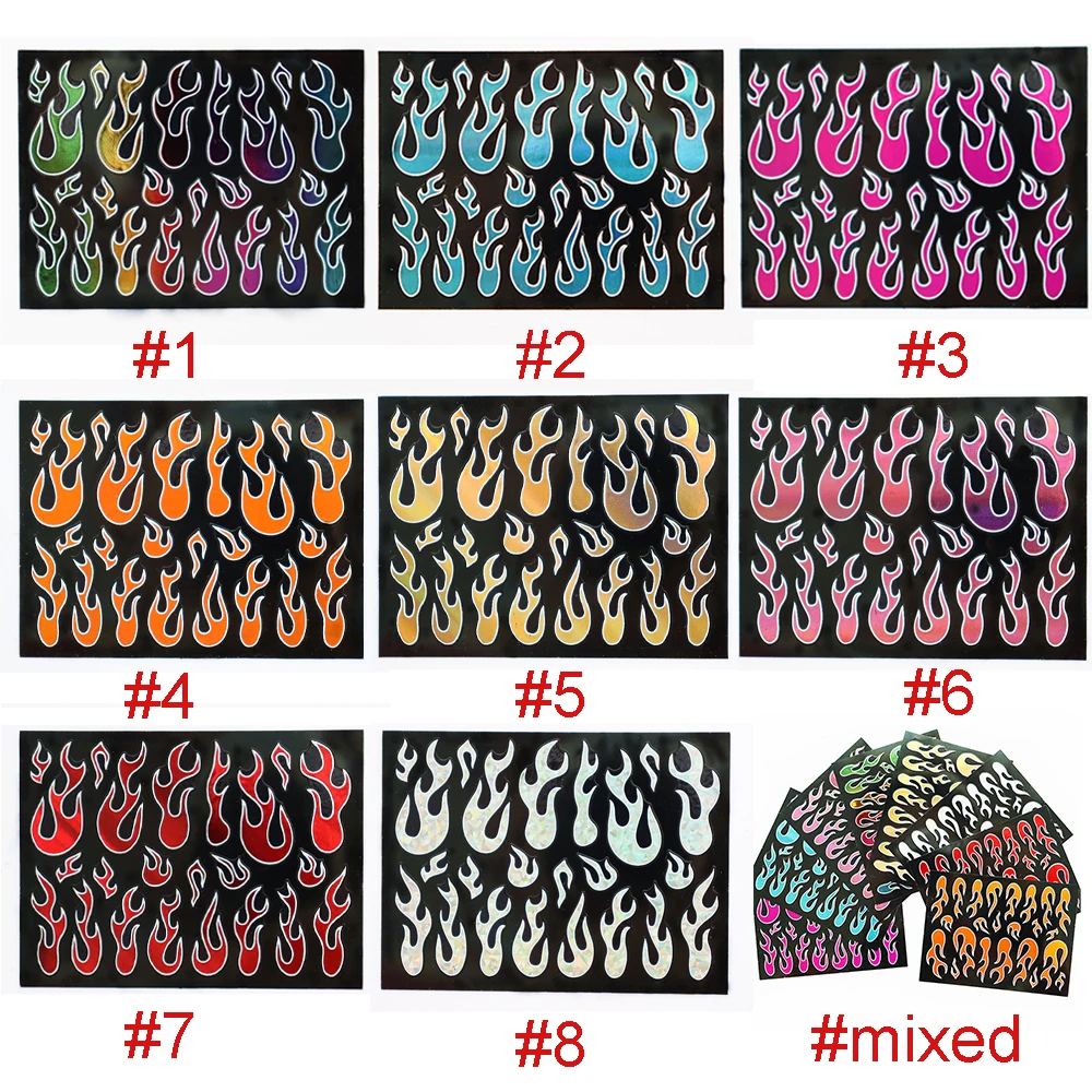 

3D Fire Flame Nail Stickers DIY Nail Art Decoration White Black Adhensive Decal Holographics Self Adhesive Manicure Decals