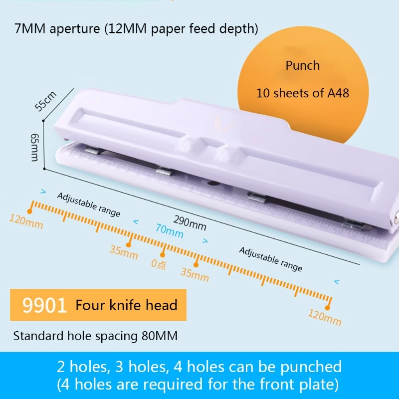Portable 4 Hole Puncher 10 Sheets Capacity Adjustable with Positioning Ruler Chip Tray for Loose-leaf Notebooks | Канцтовары для