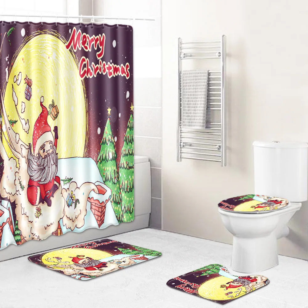 Коврик для ванной в рождественском стиле и водонепроницаемая занавеска душа
